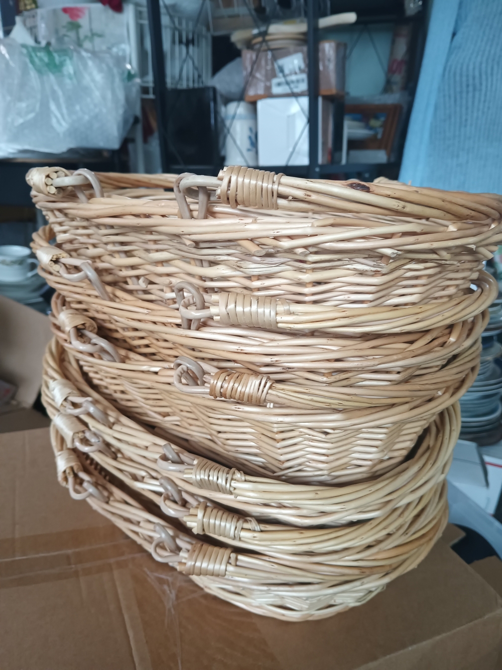 Set of 6 Woven Rattan Serving Baskets - Natural Beige